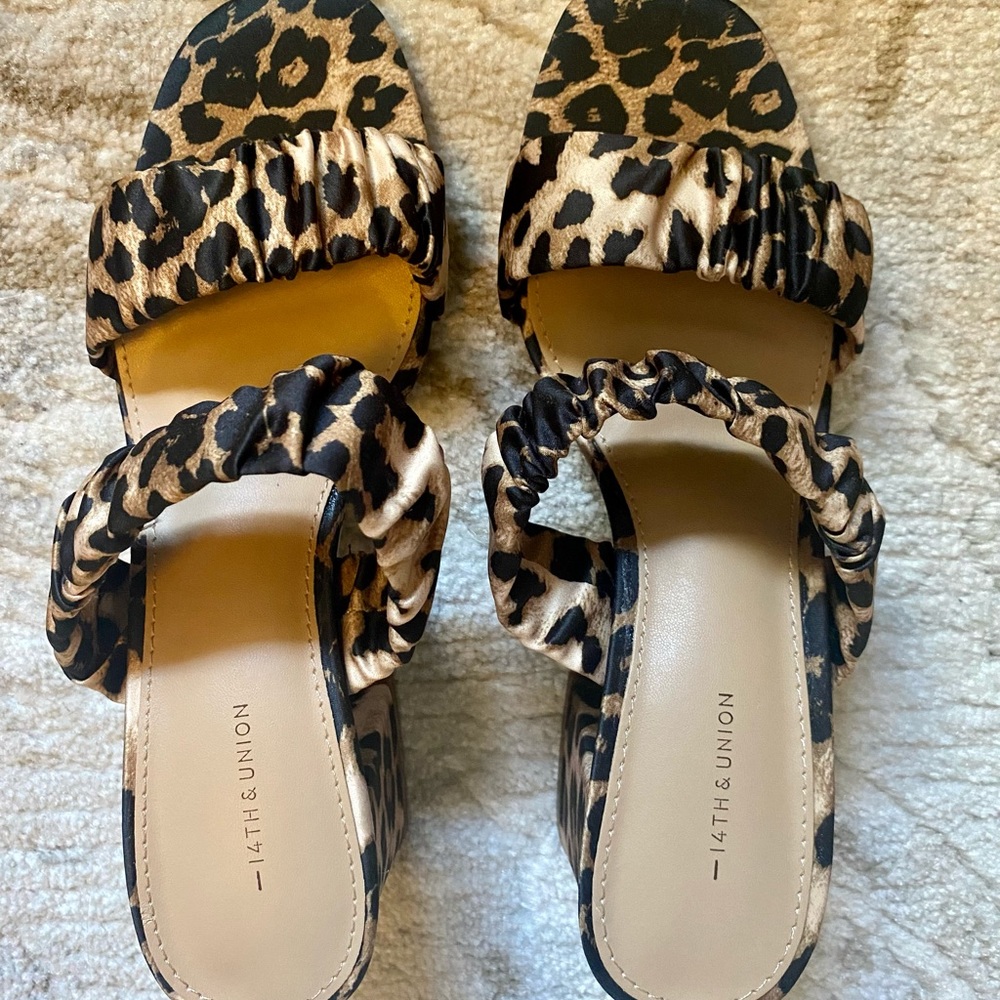 14th & Union Leopard Print Block Heels - image 1